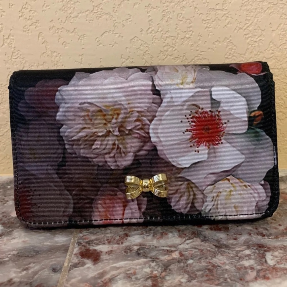Ted Baker Floral Crossbody Wallet Clutch with Gold Bow
